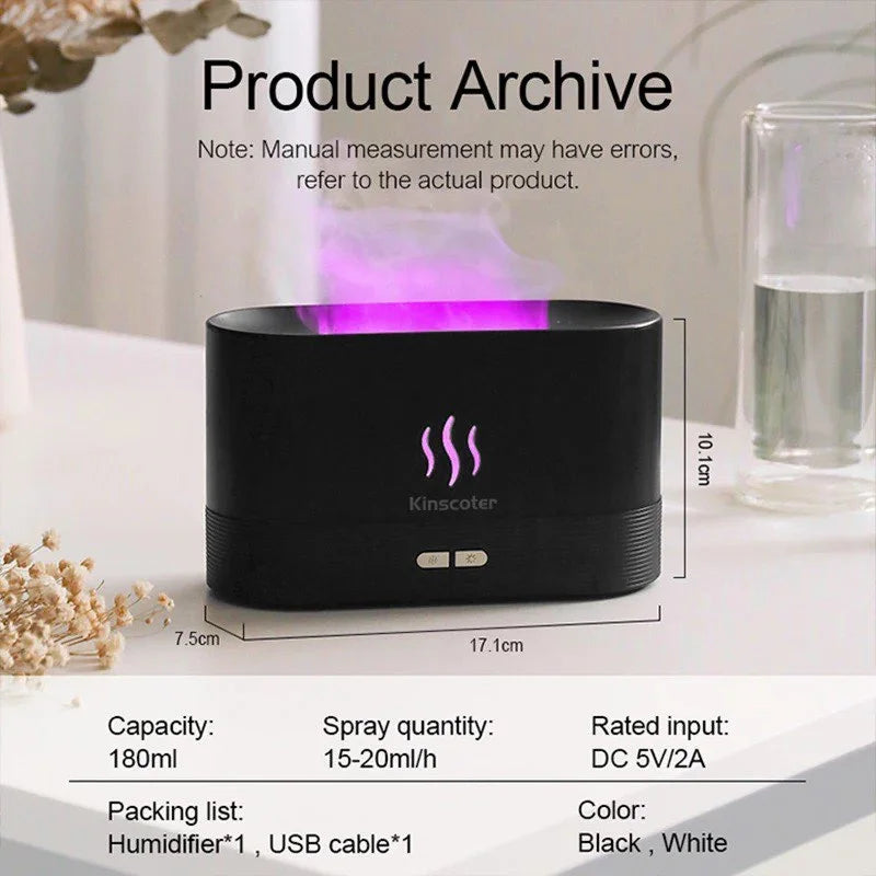 Flame Effect Air Humidifier – Ultrasonic Mist with Multi-Color LED