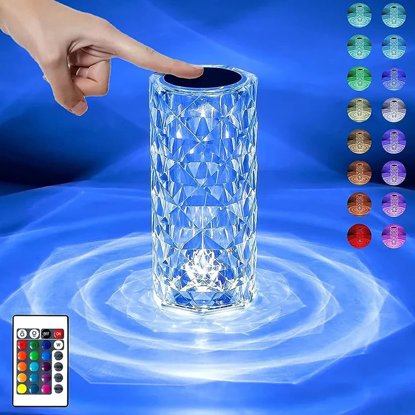 16 Colors Rose Rays Crystal Touch Lamp | USB Rechargeable
