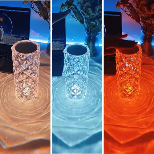 16 Colors Rose Rays Crystal Touch Lamp | USB Rechargeable